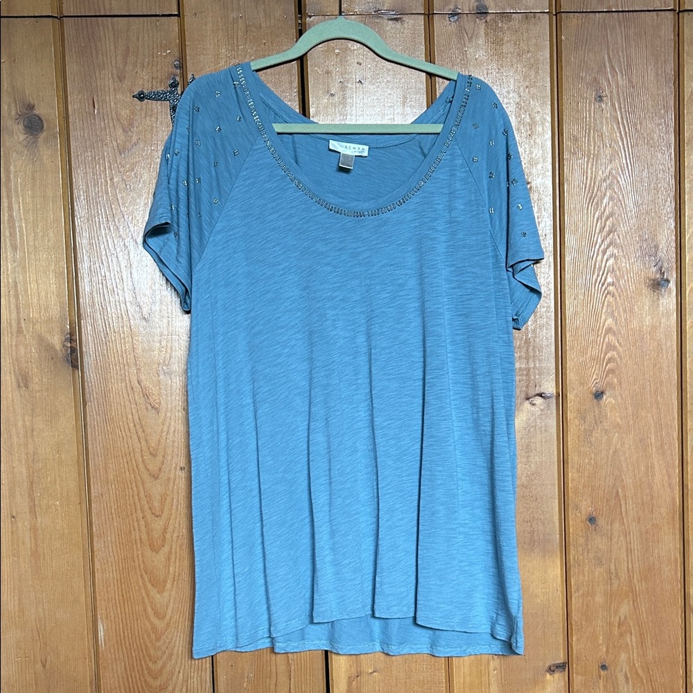 Kenar Woman Light Blue Short Sleeve Embellished Tee